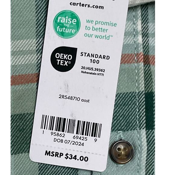 Carter's Green Plaid Hoodie and Pant Set 3T New with Tags - Picture 8 of 9